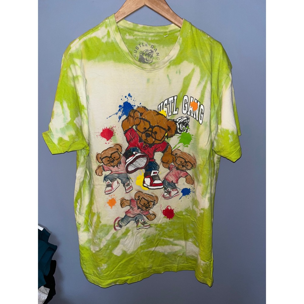 Hustle Gang T-Shirt XL Teddy Bear Tie Dye Graphic Print Short Sleeve